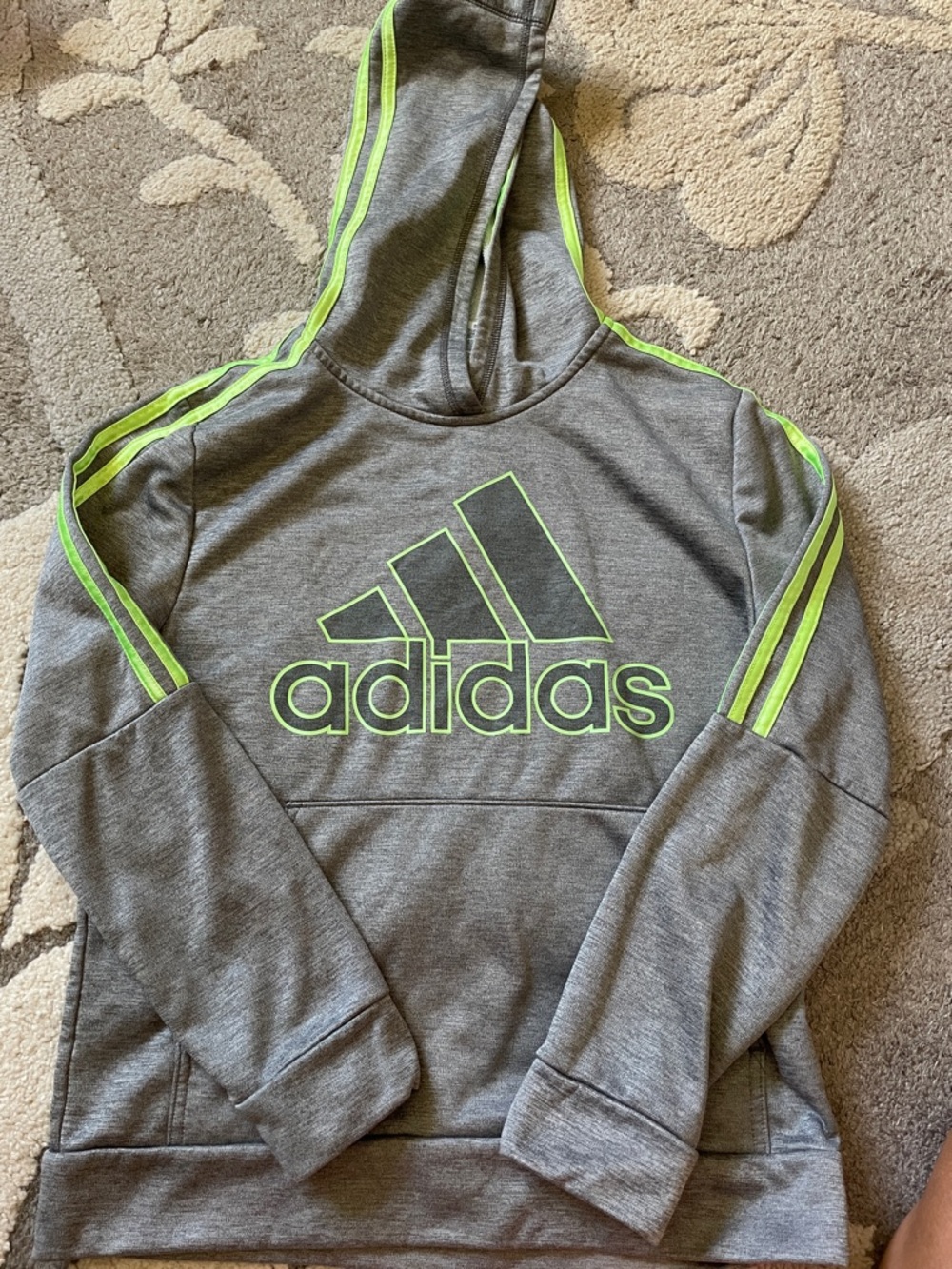 adidas Gray Hoodie with Neon Yellow-Green Accents